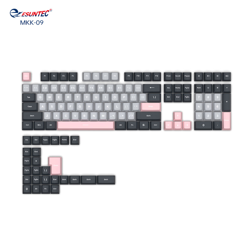 MKK-09 black+white+pink  Color PBT Keycaps Personalized Mechanical Keyboard Key Caps Customs Side Engraved Luminous 140 Keycaps for DIY